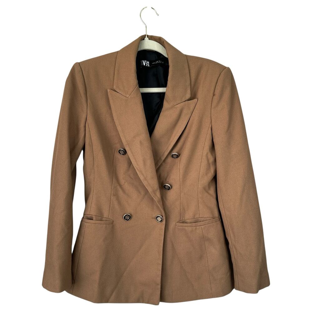 ZARA Double Breasted Tailored Camel Brown Blazer Jacket Office Workwear Medium